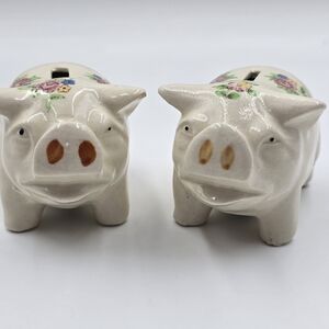 Vintage Pair Of 2 Occupied In  Japan Hand Painted Piggy Banks ~ Rare Hard 2 Find